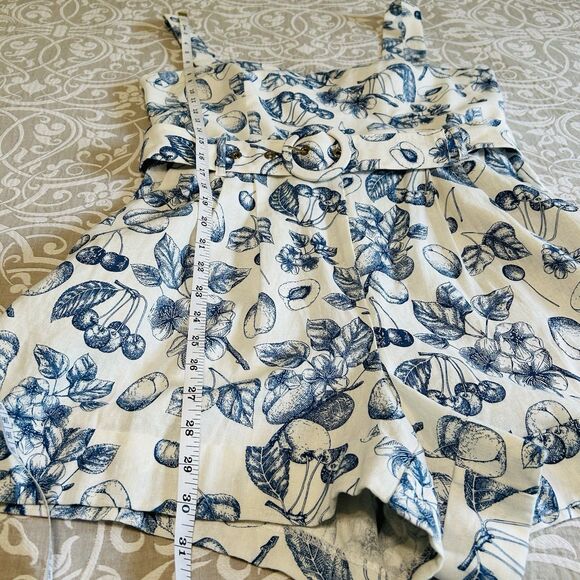Christian Lacroix Romper Women M WhiteBlue Floral Fruit Linen Vacay Cruise Comfy - Picture 7 of 16